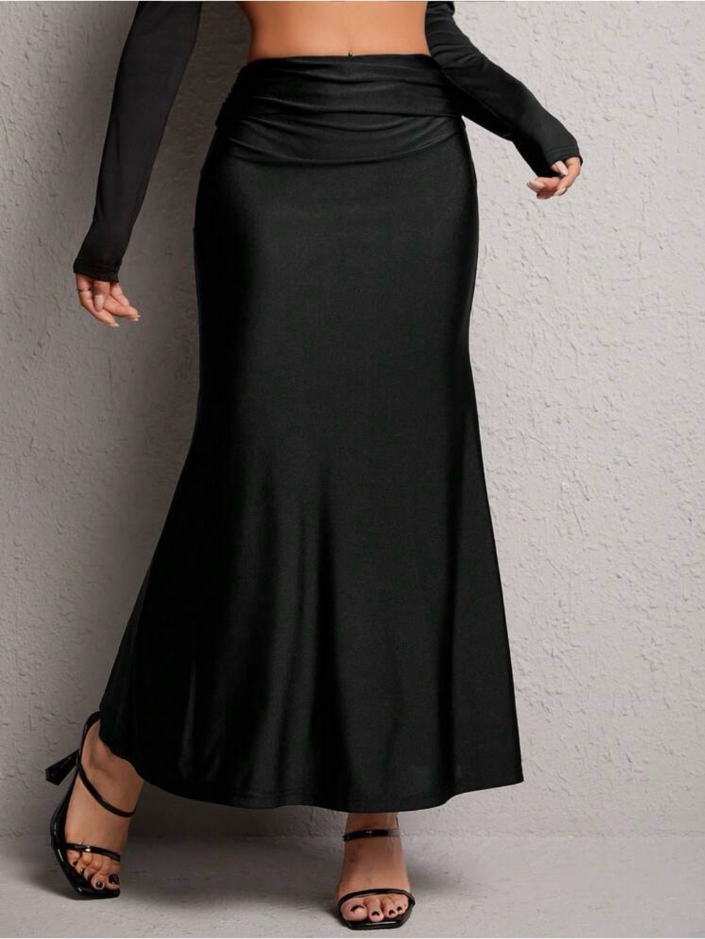 SHEIN Petite Black Maxi Mermaid Skirt - Sleek High-Waist Design